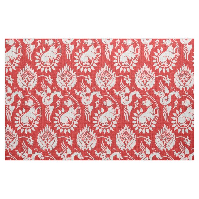 Tecido Damasco com Serpentes Alas, Branco em Vermelho (Fat Quarter)
