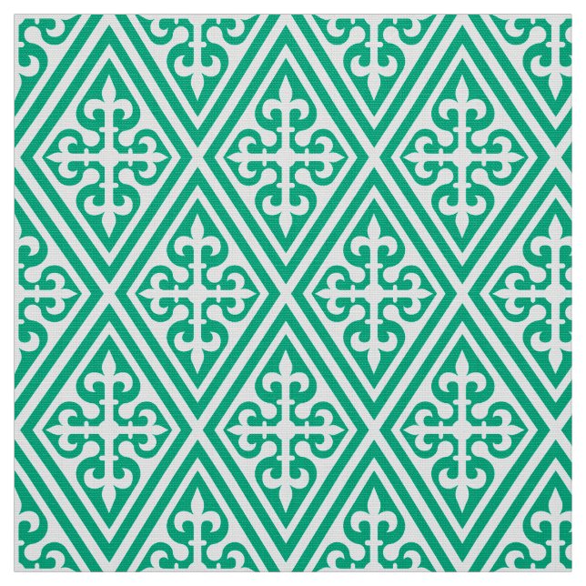 Tecido Damasco Cruzado Medieval - Turquesa e Branco (Modelo)