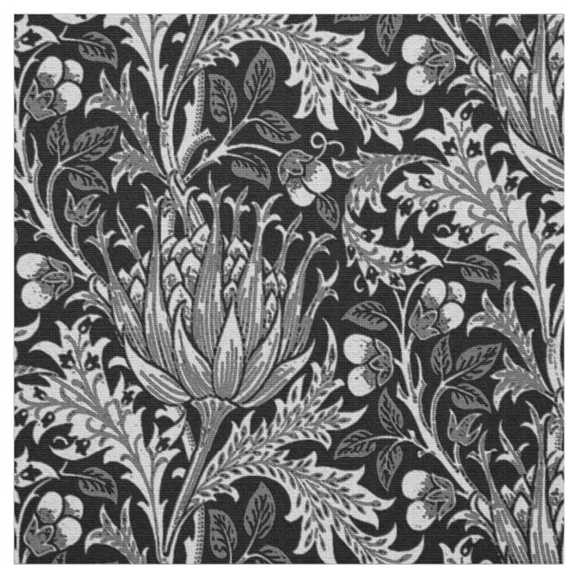Tecido Damasco de William Morris, obscuridade - cinza (Modelo)
