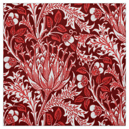 Tecido Damasco de William Morris, obscuridade - vermelho