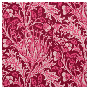 Tecido Damasco de William Morris, rosa do fúcsia