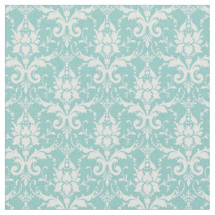 Tecido Damasco elegante floral branco do verde do vintage