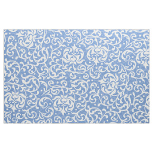 Tecido Damasco floral azul e branco da luz elegante -