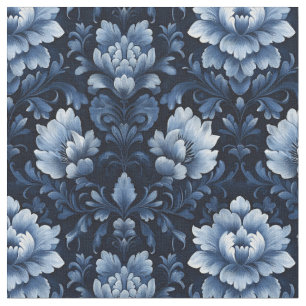 Tecido Damasco Floral Azul Escuro