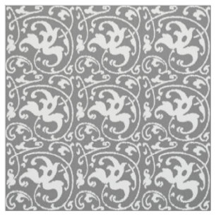 Tecido Damasco floral de Ikat - cinza/cinza e branco