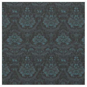 Tecido Damasco Floral de Teal Negro em Preto