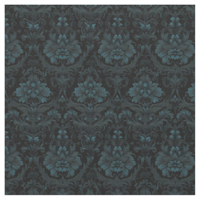 Tecido Damasco Floral de Teal Negro em Preto (Detalhe)