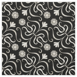 Tecido Damasco Floral Elegante Negro e Cinza Girassol