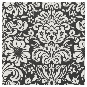 Tecido Damasco Floral Negro e Branco