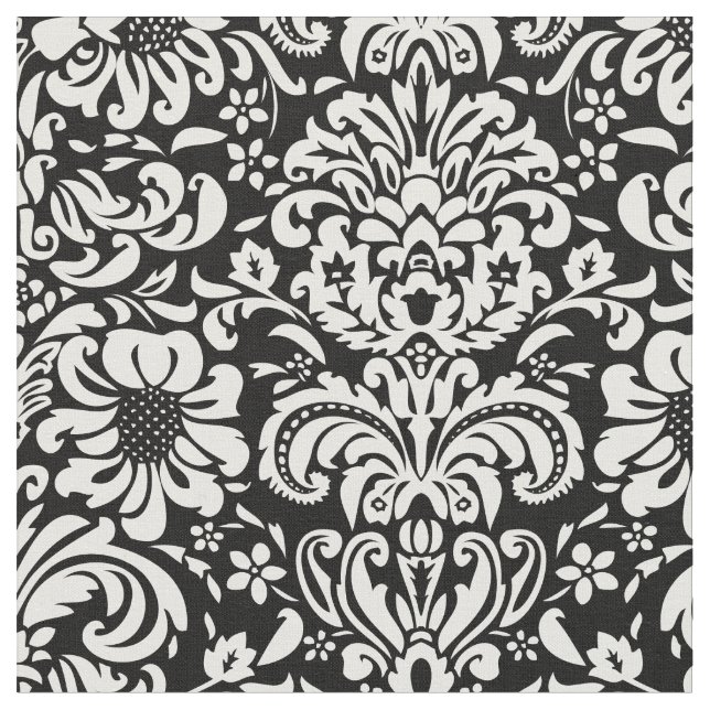 Tecido Damasco Floral Negro e Branco (Detalhe)