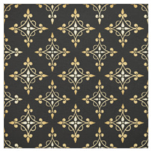 Tecido Damasco floral preto e Dourado luxuoso de Quatre