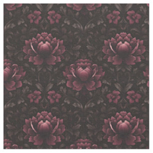 Tecido Damasco Floral Rosa Escuro a Preto