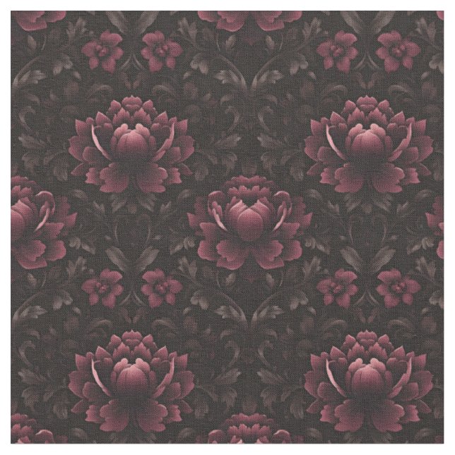 Tecido Damasco Floral Rosa Escuro a Preto (Detalhe)