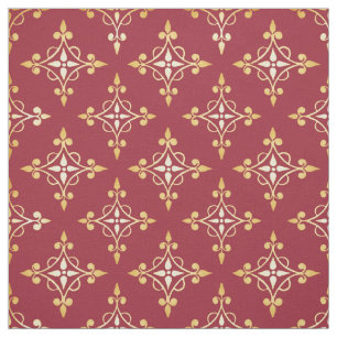 Tecido Damasco floral vermelho e Dourado luxuoso de