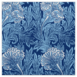 Tecido Damasco, marinho, azul-céu e branco Jacobean da