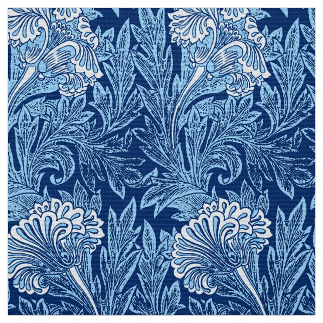 Tecido Damasco, marinho, azul-céu e branco Jacobean da (Modelo)