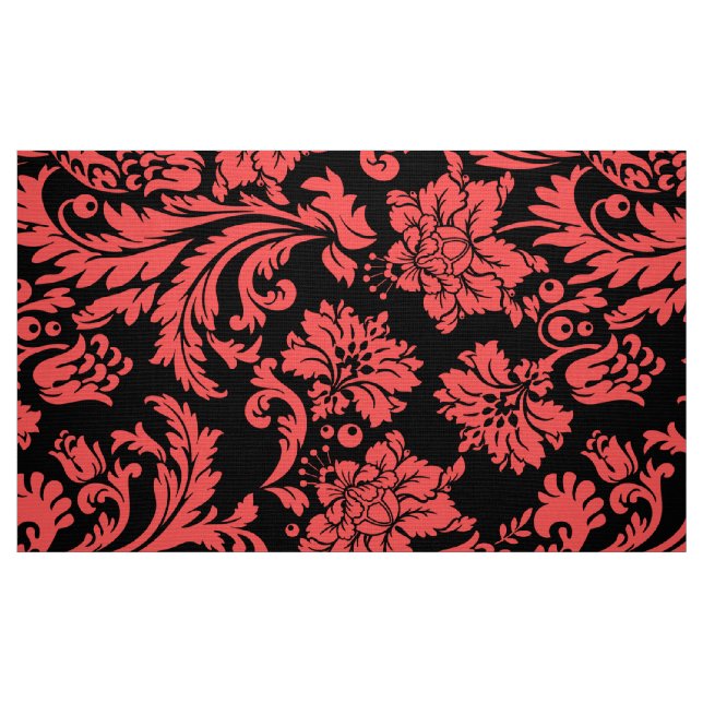 Tecido Damascos De Coral-Vermelho E Preto (Fat Quarter)