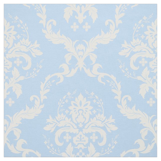 Tecido Damascos Florais Brancos Plano de Fundo Azul Claro (Modelo)