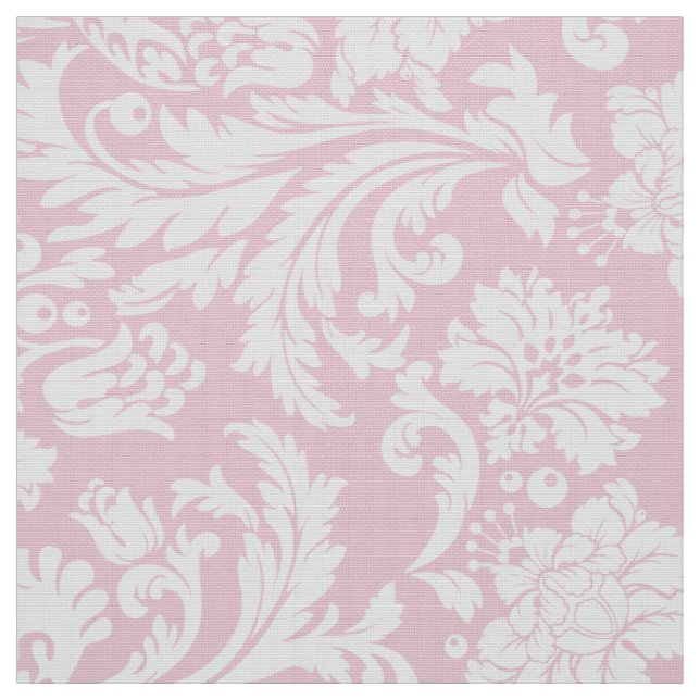 Tecido Damascos Florais Cor-de-Rosa e Branco Elegante (Modelo)