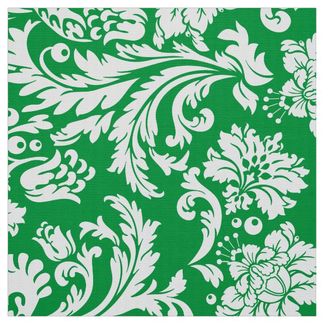 Tecido Damascos Florais Elegantes Brancos e Verdes (Modelo)
