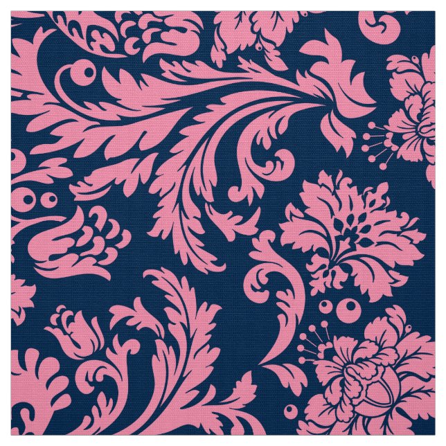 Tecido Damascos Florais Elegantes Rosa e Azul (Modelo)