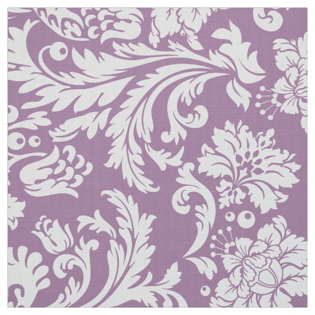 Tecido Damascos Florais Púrpura e Branco Elegante (Modelo)