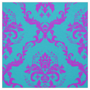 Tecido Damascos Florais, Rosa Quente E Turquesa