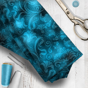 Tecido Damask Floral Shimmer Turquoise Blue ID461