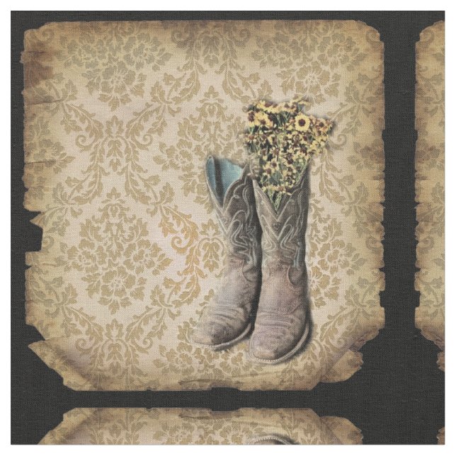 Tecido Damask wildflower Western Country Bots (Detalhe)
