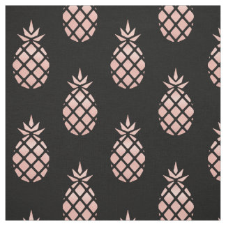 Tecido de abacaxi em preto e dourado rosa por metr