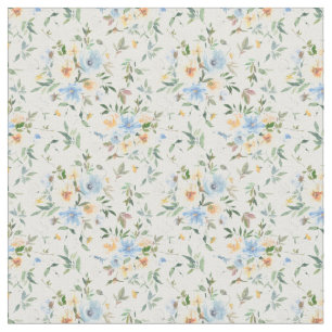 Tecido de Algodão com Padrão Floral Amarelo Azul