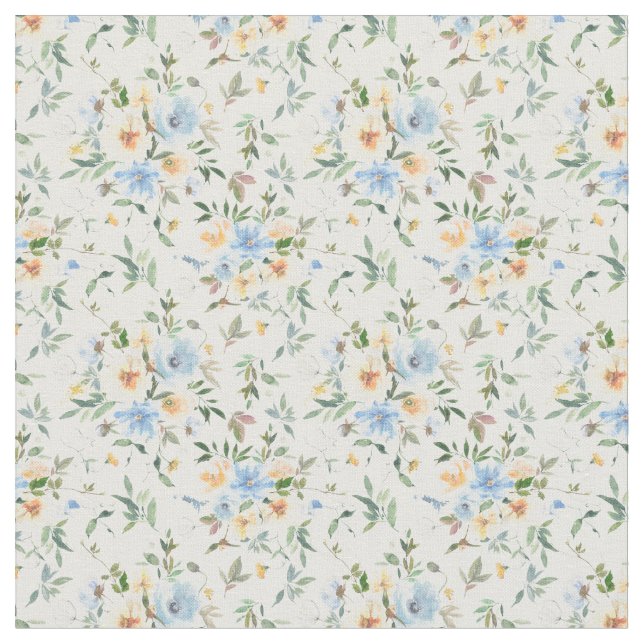 Tecido de Algodão com Padrão Floral Amarelo Azul (Detalhe)