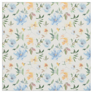Tecido de Algodão com Padrão Floral Amarelo Azul