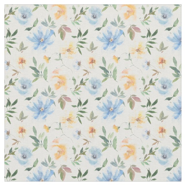 Tecido de Algodão com Padrão Floral Amarelo Azul (Detalhe)