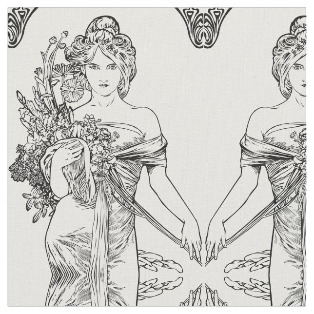 Tecido de algodão de Alphonse Mucha do nouveau da (Detalhe)