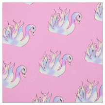 Tecido de Arte Desenhada à Mão do Pastel Swans