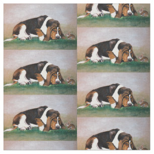 Tecido de Arte do Cão do Basset Hound e Bunny Dog