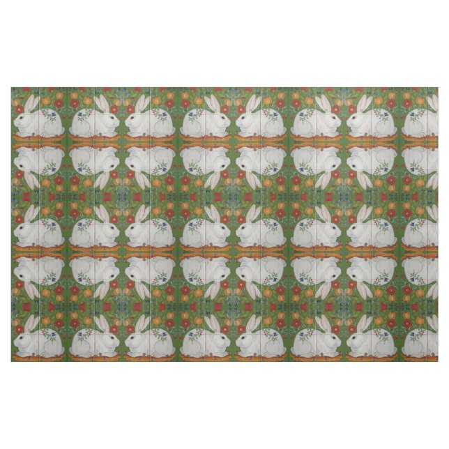 Tecido de Arte Folar Verde do Coelho Branco Invers (Fat Quarter)