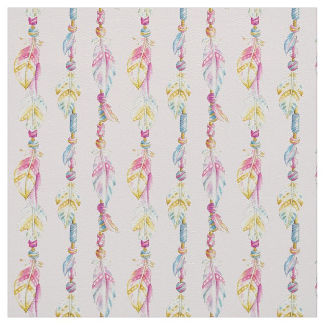 Tecido de artes de aquarelas de penas e miçangas (Modelo)