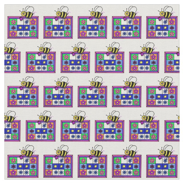 Tecido de Cartoon de Abelhas em Fila (Detalhe)