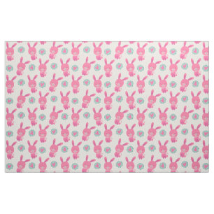 Tecido de coelhos e corações cor-de-rosa