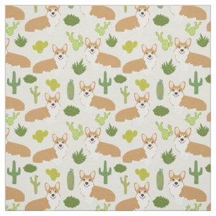 Tecido de Corgis e Cactus - tecido de costura