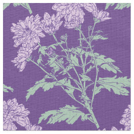 Tecido de desenho gráfico verde roxo do crisântemo