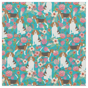 Tecido de Flores de Beagles - Turquesa
