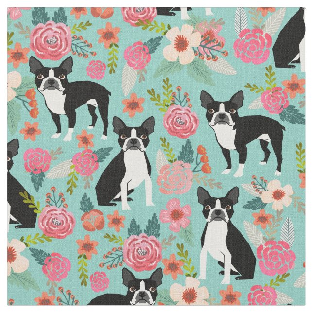tecido de flores de Boston Terrier - design de tec (Detalhe)