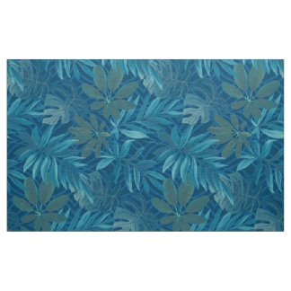 Tecido de Folha Tropical Verde e Azul