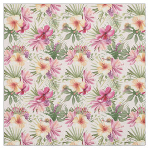Tecido de Folhas Tropicais e Flores
