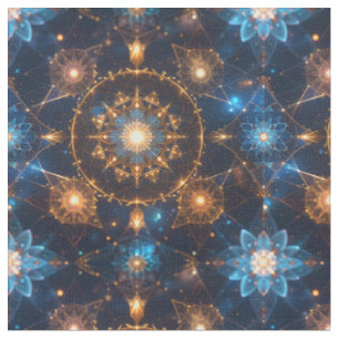 Tecido de Geometria ouro Azul Sagrado
