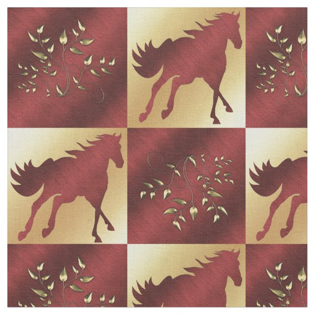 Tecido de Impressão de cavalos Dourados e de vinho (Detalhe)