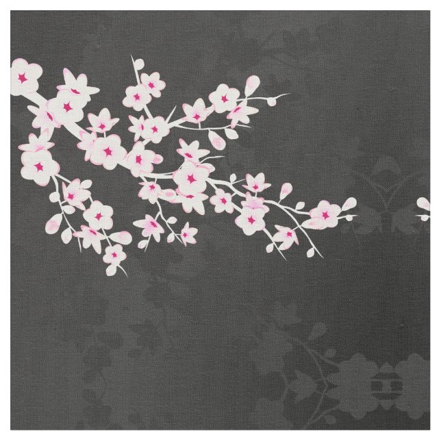Tecido de padrão de floração preto rosa (Detalhe)